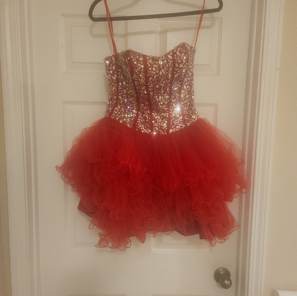Anny Lee red sleeveless rhinestone dress in size S